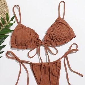 Frill Trim Tie Side Bikini Swimsuit✨